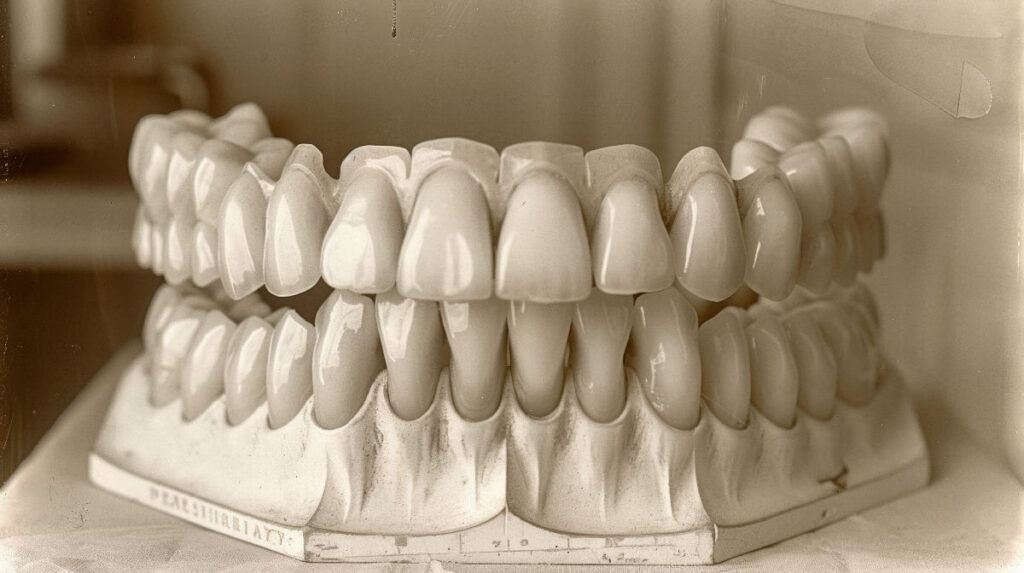Yaş ilerlemesine bağlı olarak dişlerde meydana gelen yer değişikliği ve dizilim bozukluklarını temsil eden dental model.